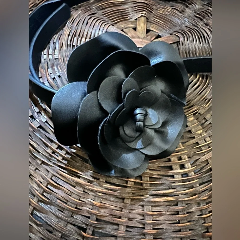 Black Floral Belt with Layered Petals